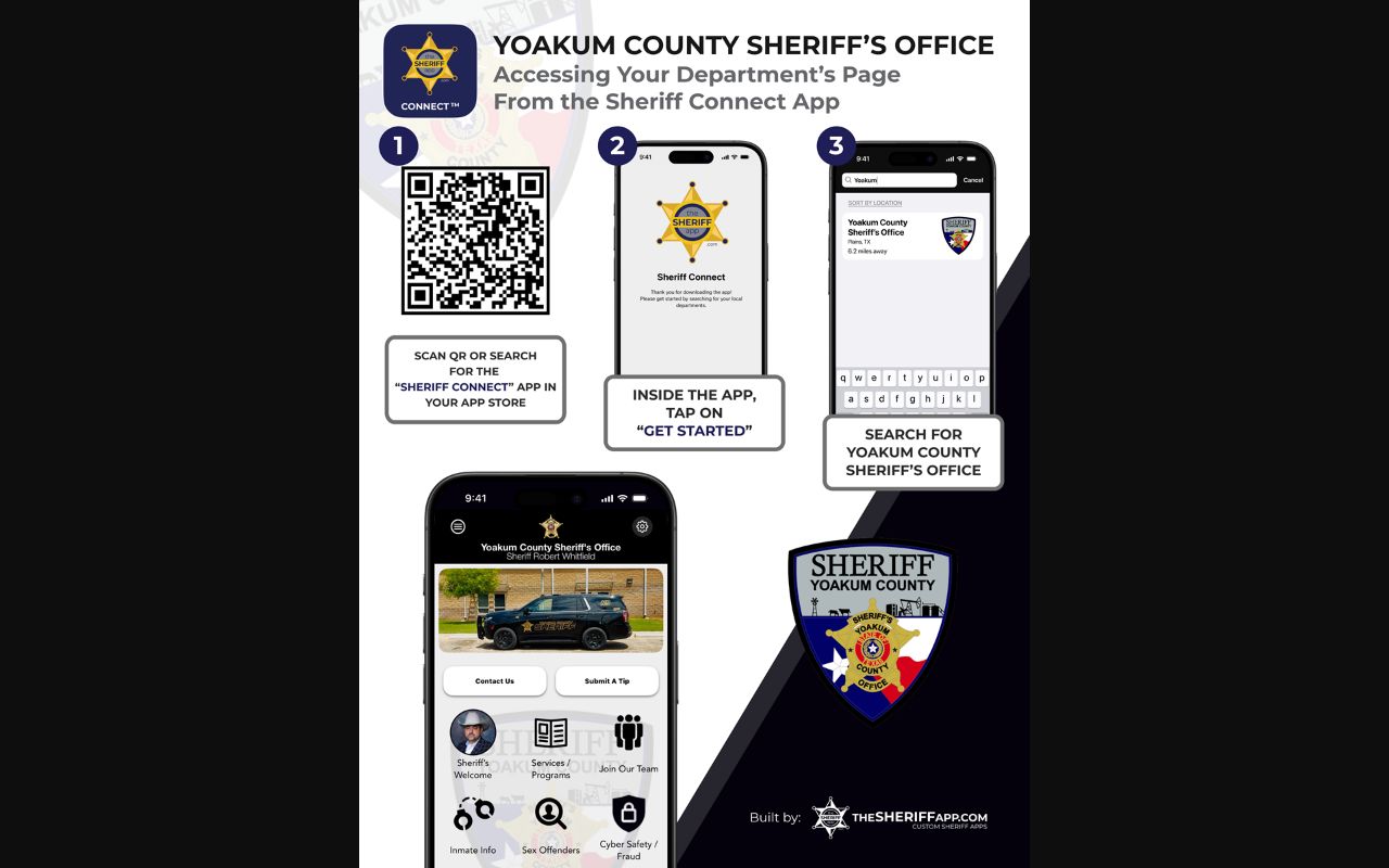 Yoakum County sheriff app flyer relevant to 24-hour release checks