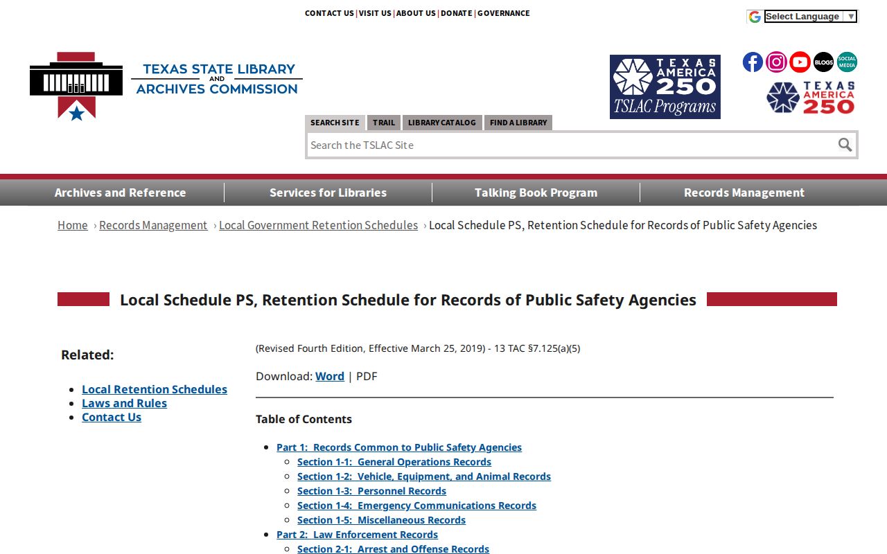 Texas retention schedule for Yoakum County 72-hour release records
