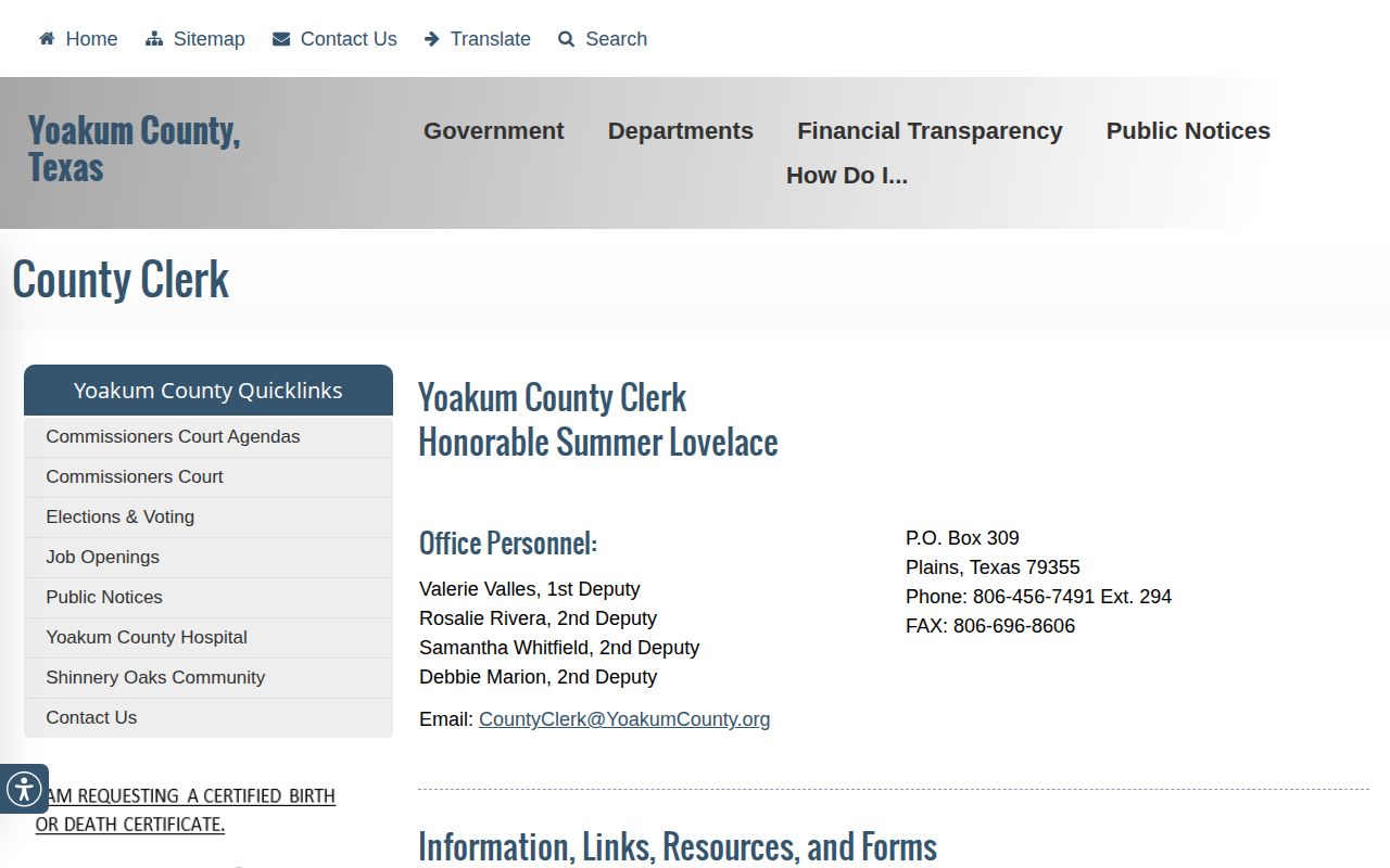 Yoakum County Clerk records page used with a 72-hour release check