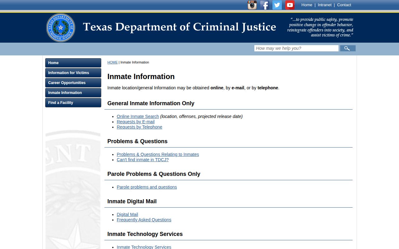 TDCJ inmate information channels used for a Yoakum County custody check