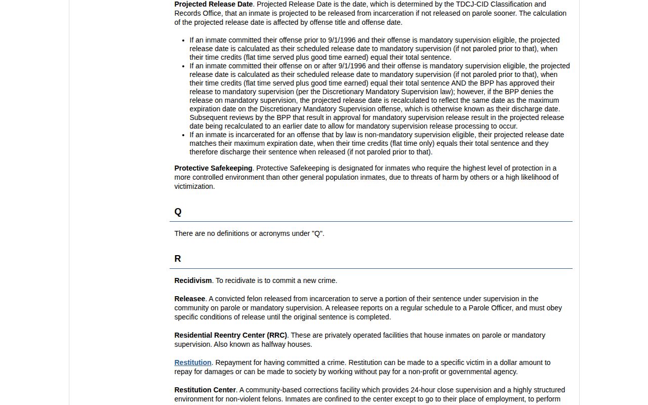 Yoakum County projected release date definition from TDCJ