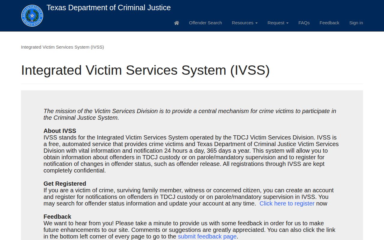 Yoakum County state-prison release notification path through TDCJ IVSS